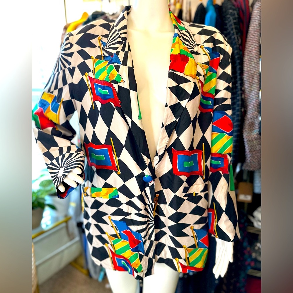 SOLD Vintage Silk Check Print Blazer Size M